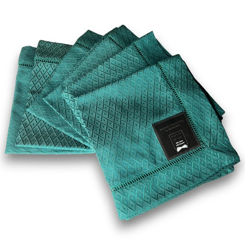 Regency Hemstitch by Newbridge Teal‎ Green Cloth Napkins Set of 6